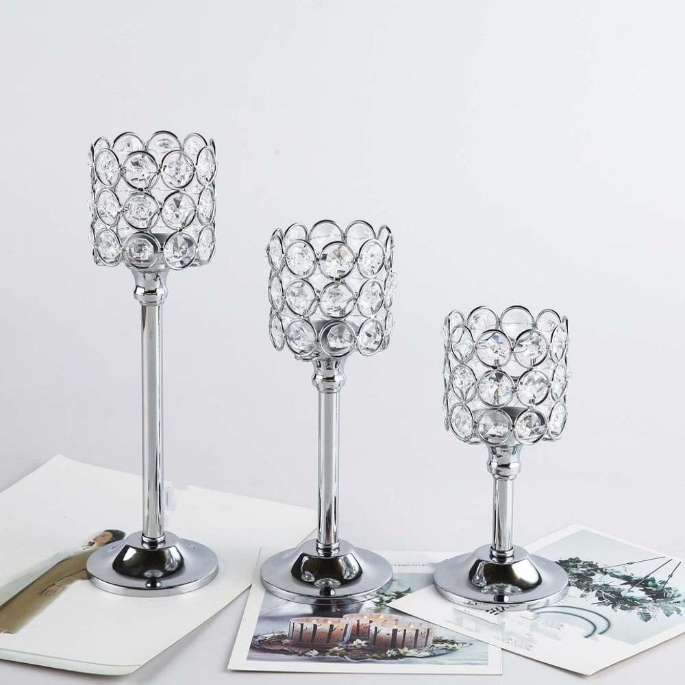 Hollow Crystal Candle Holder Romantic Craft Candelabra Wrought Iron Candlestick Home Wedding