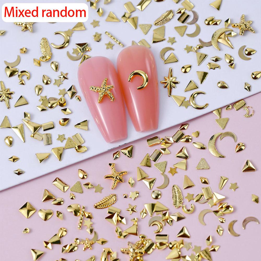 Golden Star Moon Leaf Alloy Nail Art Decoration Hollow Flat Bottom Light Luxury Girl Style Metal Nail Art Jewelry