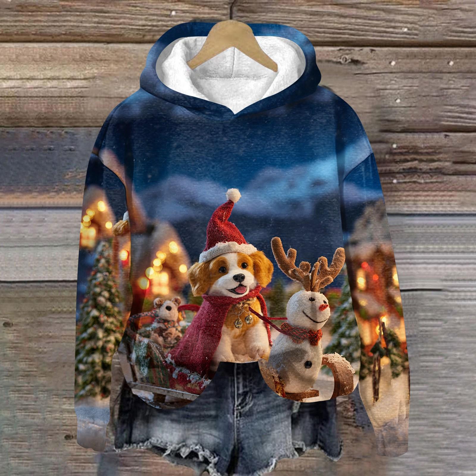 

Женская модная толстовка с длинным рукавом, рождественским принтом, свободного кроя, с капюшоном XXL