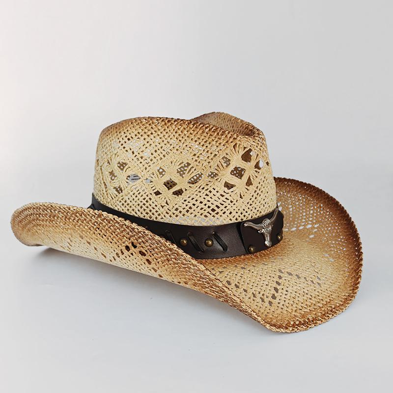 new Men Cowboy Straw hat women Fashion Large Brim straw hat with belt Party Outdoor summer cowgirl beach Sun Hat sombrero vaquer