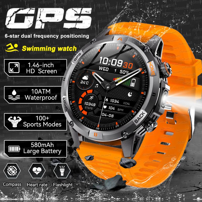 New Adventure GPS Map Navigation Smart Watch AMOLED Screen 10ATM Waterproof Clock Compass Flashlight BT Call Smartwatch Men