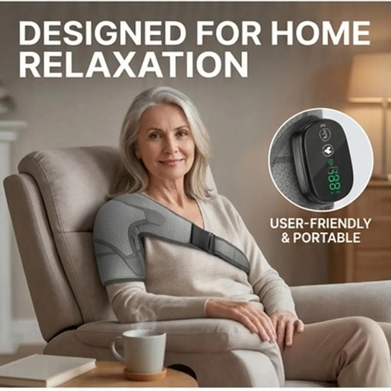 Touchscreen Smart 5000mah Electric Heated Vibrating Shoulder Massager Brace Support Wrap Breathable Perforated Wireless Rechargeable 3-speed Massage