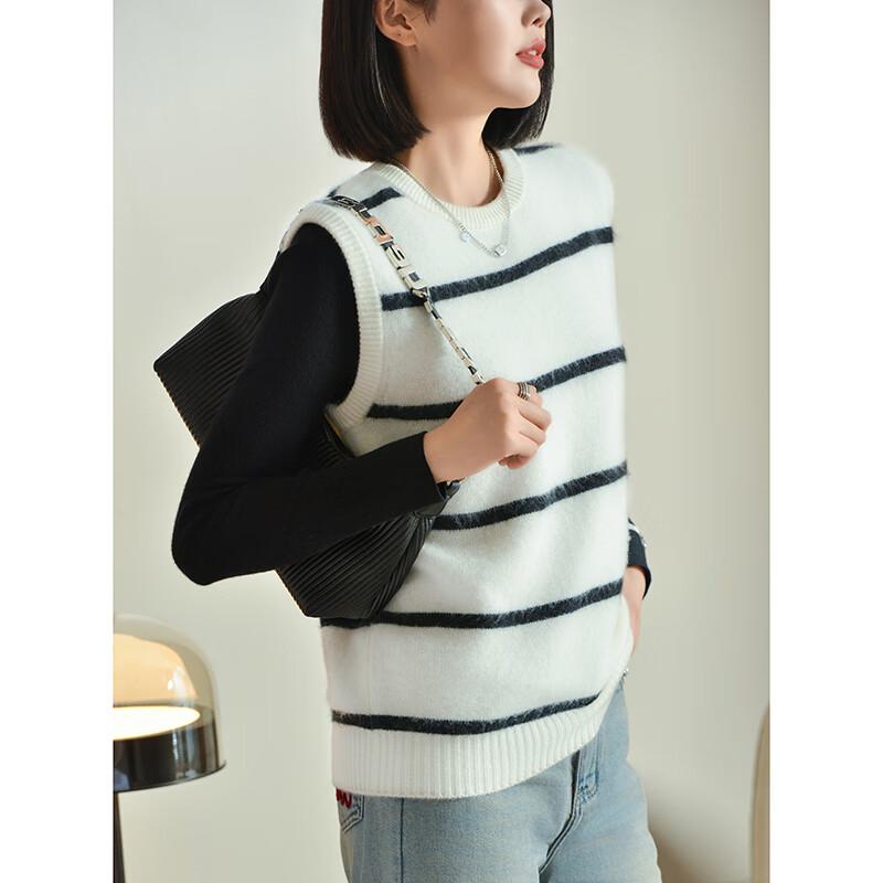 Fanzhen Women's 100% Wool Striped Sleeveless Knit Vest