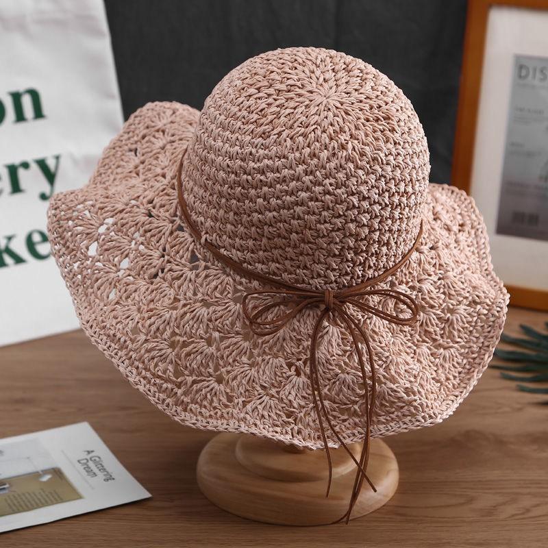 Hat Women's Spring and Summer Versatile Big Brim Straw Hat Summer Seaside Bucket Hat Face Small Sunscreen Hat Sun Hat