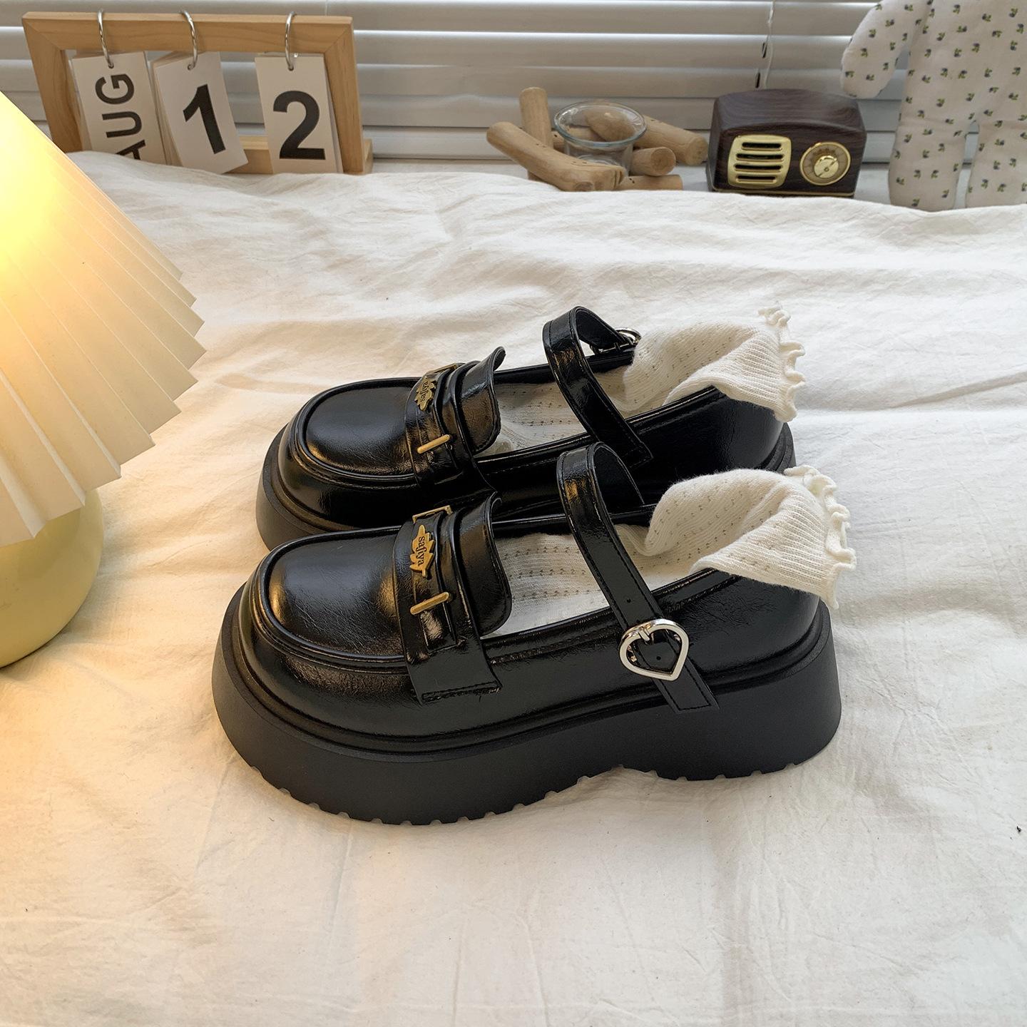 

Queen Fan Yinglun style retro platform small leather shoes women s 2025 new autumn skirt heightening Mary Jane shoes 35 чёрный