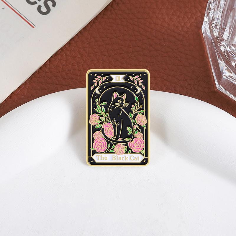 The Black Cat Tarot Enamel Pins Custom Night Sky Rose Brooches Lapel Badges Clothes Animal Jewelry Gift for Kids Friends