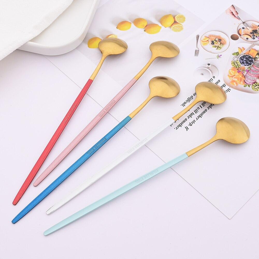 6pcs/set Long Handled Stainless Steel Coffee Spoon Ice Cream Dessert Tea Spoon Mixing Stirring Cooking Long Handle Spoon Tableware