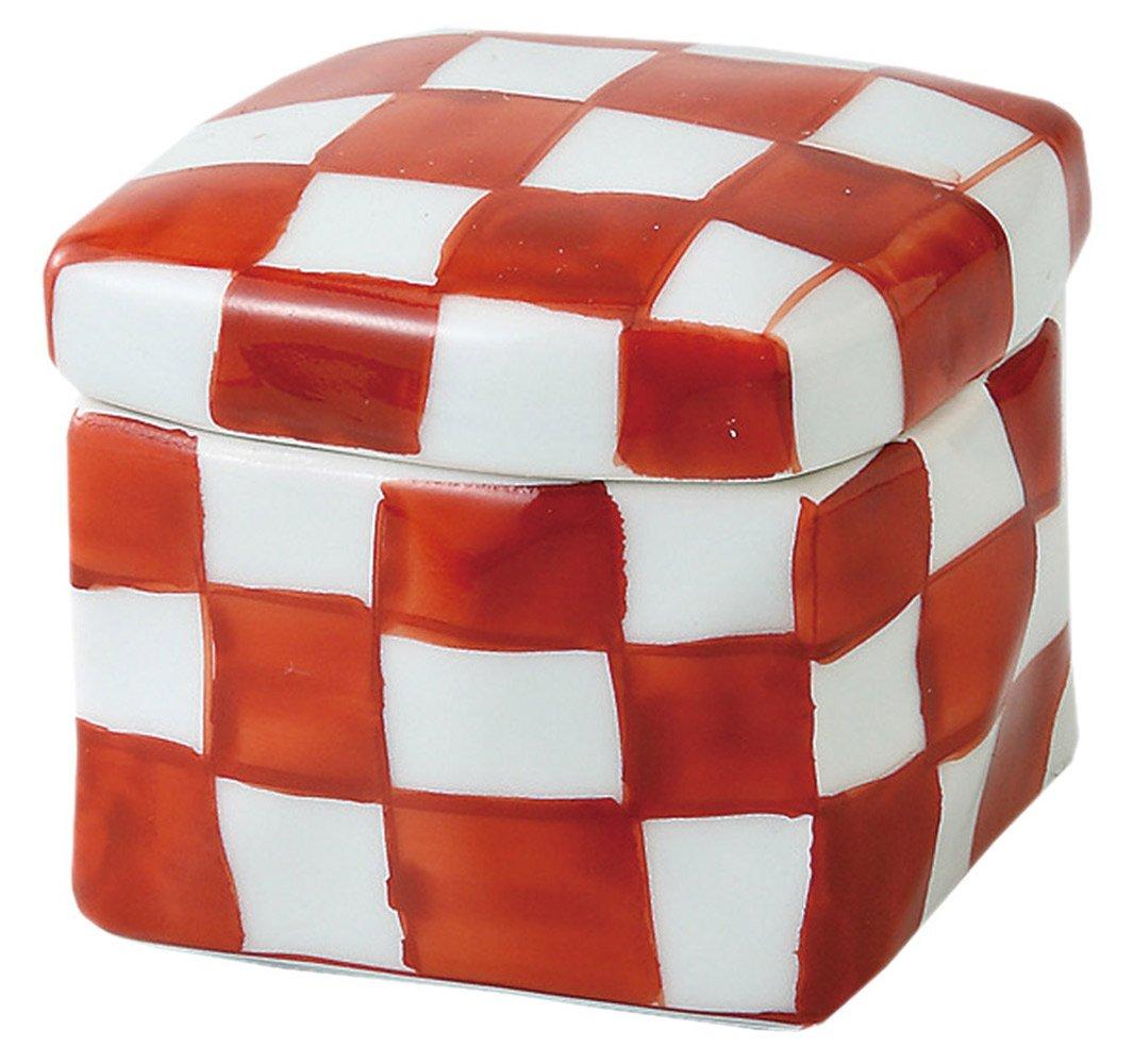 

Nishikai Toki Hasami Ware Square Ceramic Box with Red Checkered Pattern 63154 (Medium)