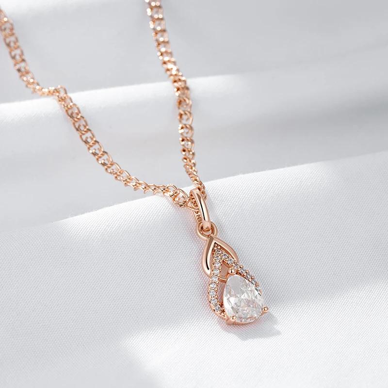Drop Shape White Zircon Elegant Geometric Pendant Women Necklace Wedding Jewelry Double Hollow Wide Chain Luxury Accessories