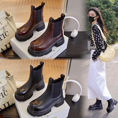 Retro Polished Cigarette Boots Women's Autumn New Thick Heel Chelsea Boots Women's Casual Short Boots Women's Versatile Women