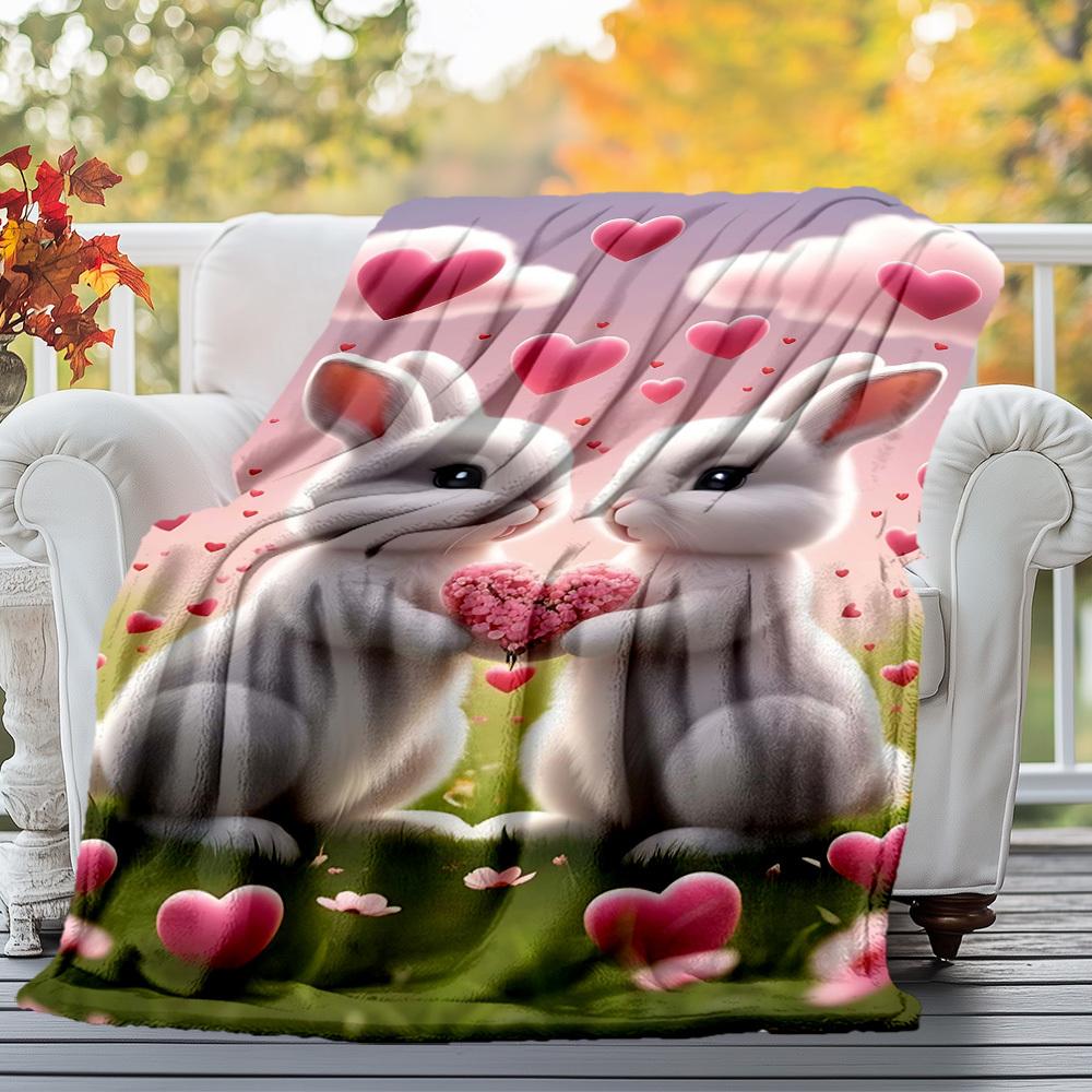 1pc rabbit love Outdoor Flannel Blanket Soft Warm All-Season Throw for Sofa Bed Car Camping Office, Cozy Gift Idea1293S