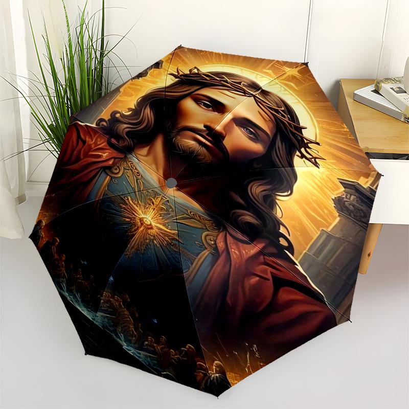 

Jesus Christ Themed Automatic Opening and Closing Umbrella, Compact Travel Umbrella, Lightweight and Portable, Suitable for Beach Commuting