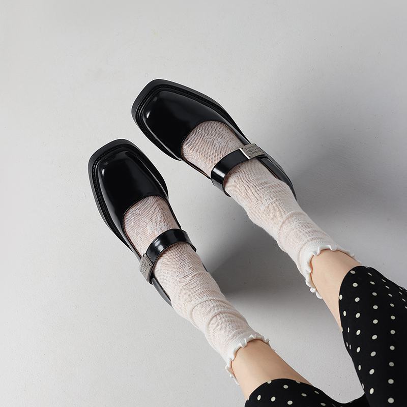 Krazing Pot Cow Skin Summer Size 40 Chunky Heels Women Square Toe European Design Shallow Platform Pumps