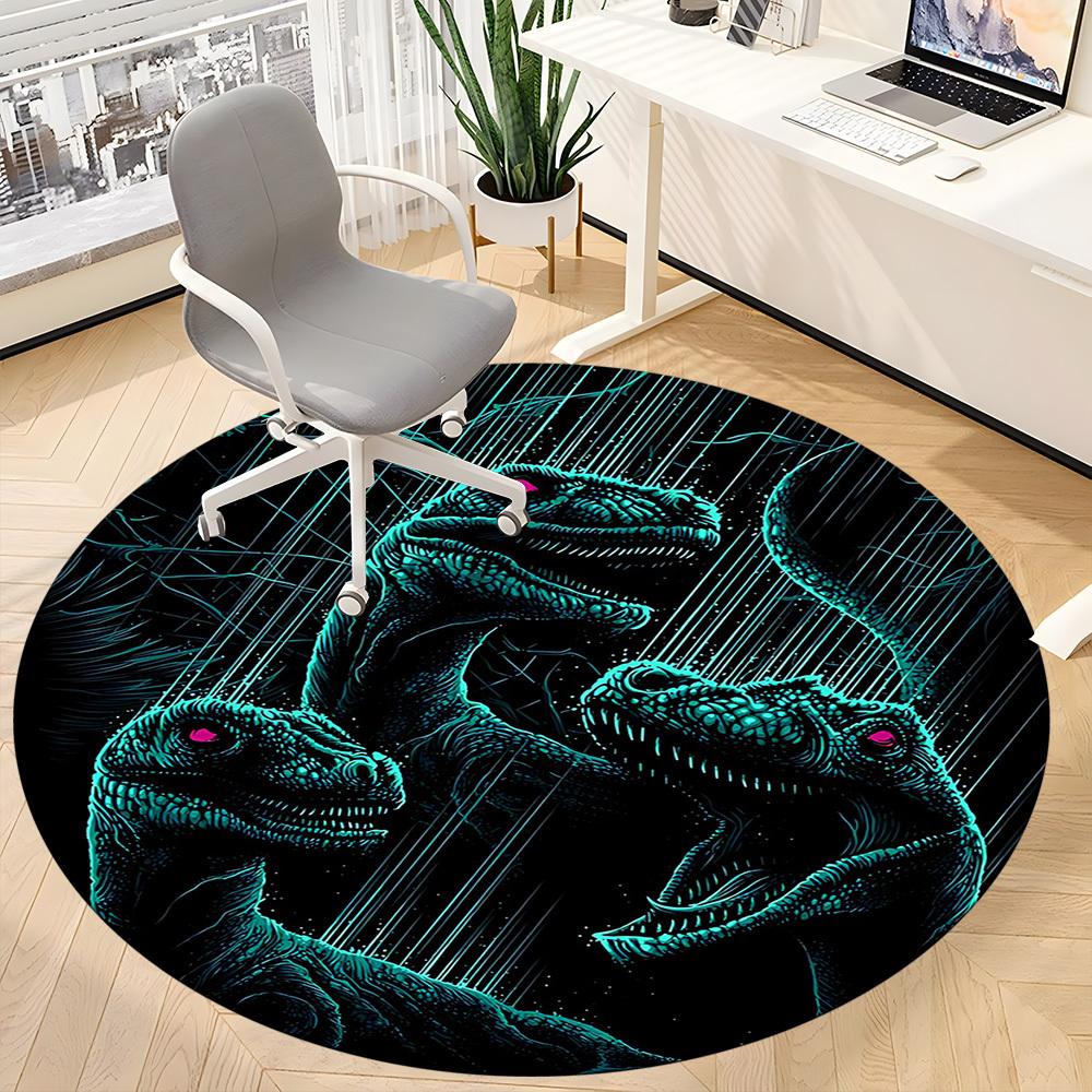 1pc Jurassic Dinosaurs Office Round Area Rug, Indoor Mat Suitable For Office,Bedroom Living Room Home Decor, Room Deco A0926105