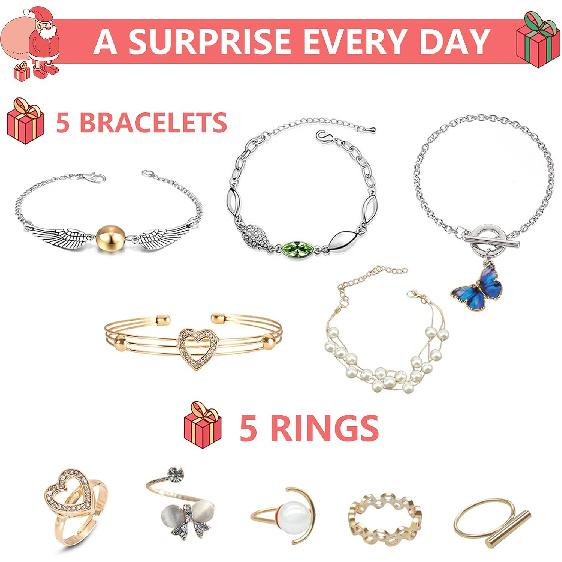 Women's Jewelry Advent Calendar 2024 Christmas, Fashion Bracelet Necklace Ring Earrings, 24 Days Countdown Holiday, Christmas Surprise Gift for Wife,