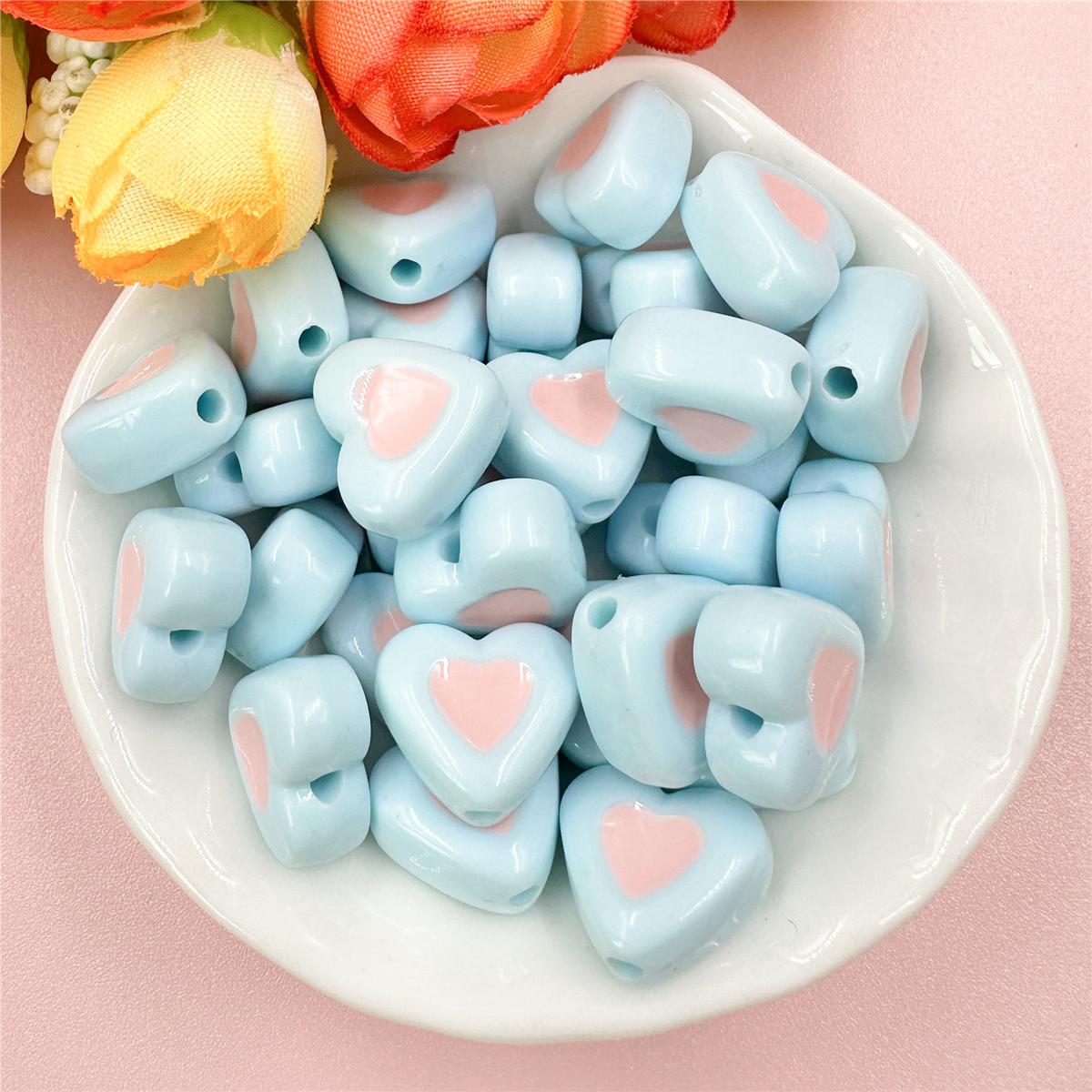 

Творческий двухцветный акрил DIY ювелирные изделия аксессуары ювелирные изделия Love Heart для браслета серьги изготовление бисерных материалов свободные бусины 60 шт 14.4*12.9 мм кремово-голубой