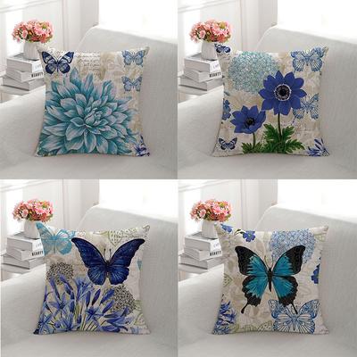 Retro Literary Butterfly Pillowcase Sofa Bay Window Blue Sunflower Cushion Cover Home Decoration Pillowcase