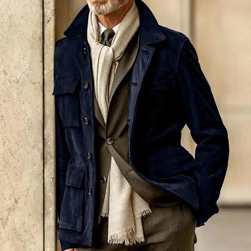 2023 Men's European & American Cowhide Velvet Multi-Pocket Casual Jacket