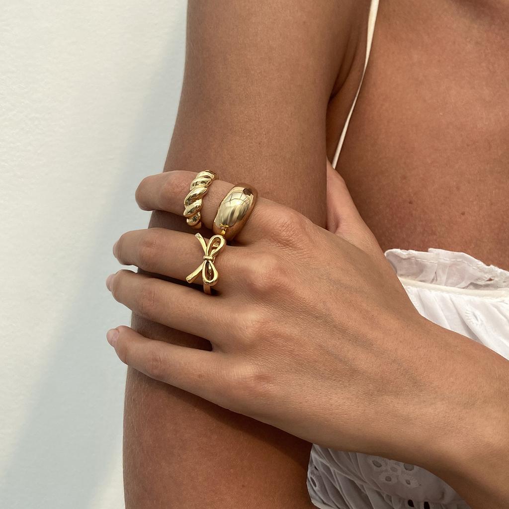 Wind Design Metal Glossy Bow Ring, Geometric Thread Open Ring Index Finger Ring