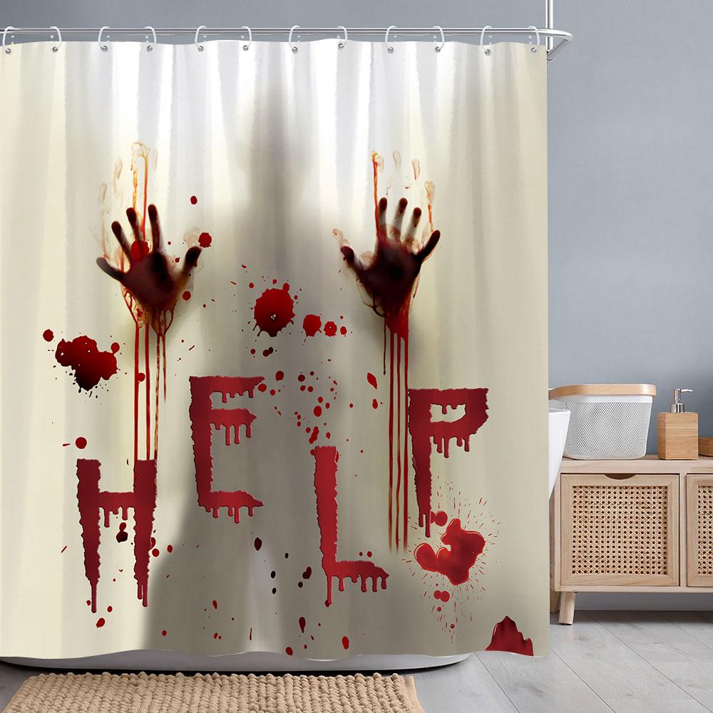 

Scary Blood Handprints Halloween Shower Curtain Scary Shadow Blood Bathtub Polyester Shower Curtains Bathroom Decor with Hooks 120x180cm