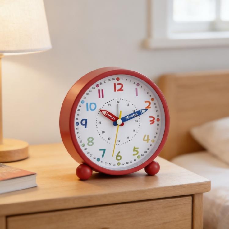 Kids Alarm Clock Bedsides Girls Boys Quiet No Ticking Battery Operated Analog Clock with Night Light Colorful Design