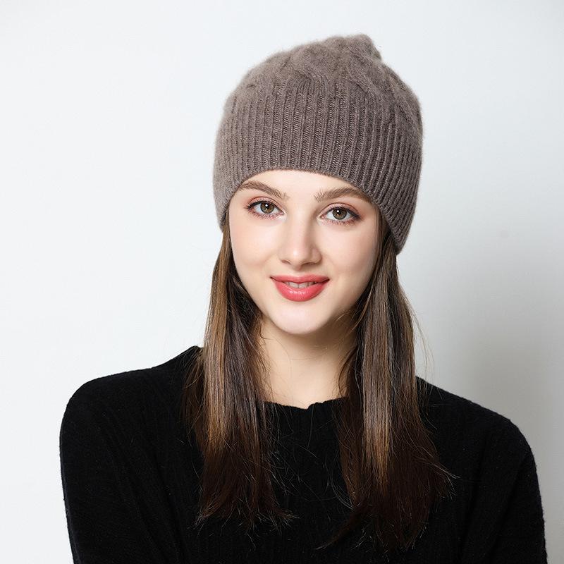 Women's 100% Pure Cashmere Cable Knit Hat - Thick, Warm, and Fashionable for Autumn and Winter