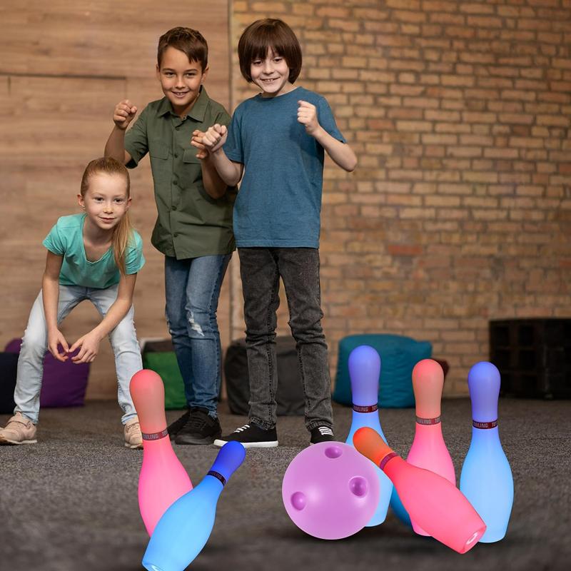 Light Up Bowling Set Bowling Pins Games For Kids Toddler Bowling Ball Set Glow In The Dark Games Parent Children Interactive Toy