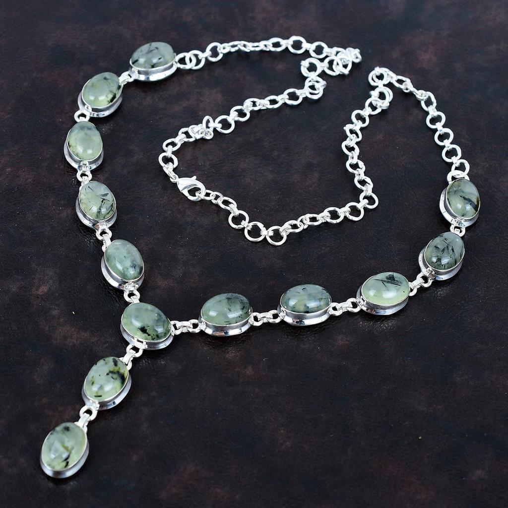 Moss prehnite gemstone necklace 925 sterling silver necklace adjustable chain necklace handmade jewelry gifts for her latest design necklace