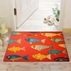 1pc Vibrant Fish Pattern Door Mat - Non-Slip, Absorbent, Machine Washable Polyester Area Mat with Colorful Fish Design On Red Ba