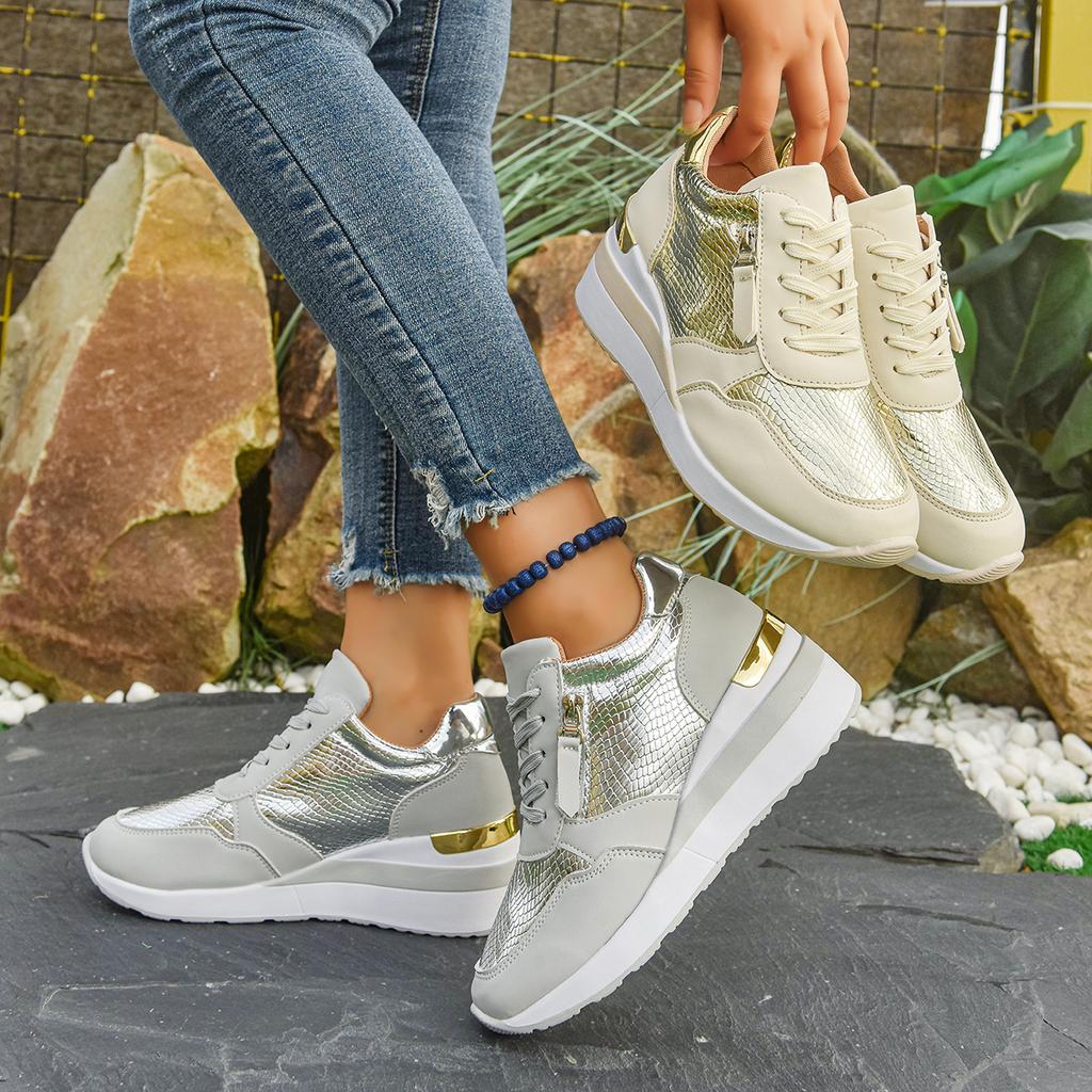 Fashion Women's Sneakers Rhinestone Casual Spring/autumn Fashion Round Head Thick Bottom Women's Lace-up Sports Running Shoes