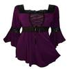 Women Size Plus Lace Up Blouse Shirts Ruffle Ladies Long Sleeve Tunic Peplum Top