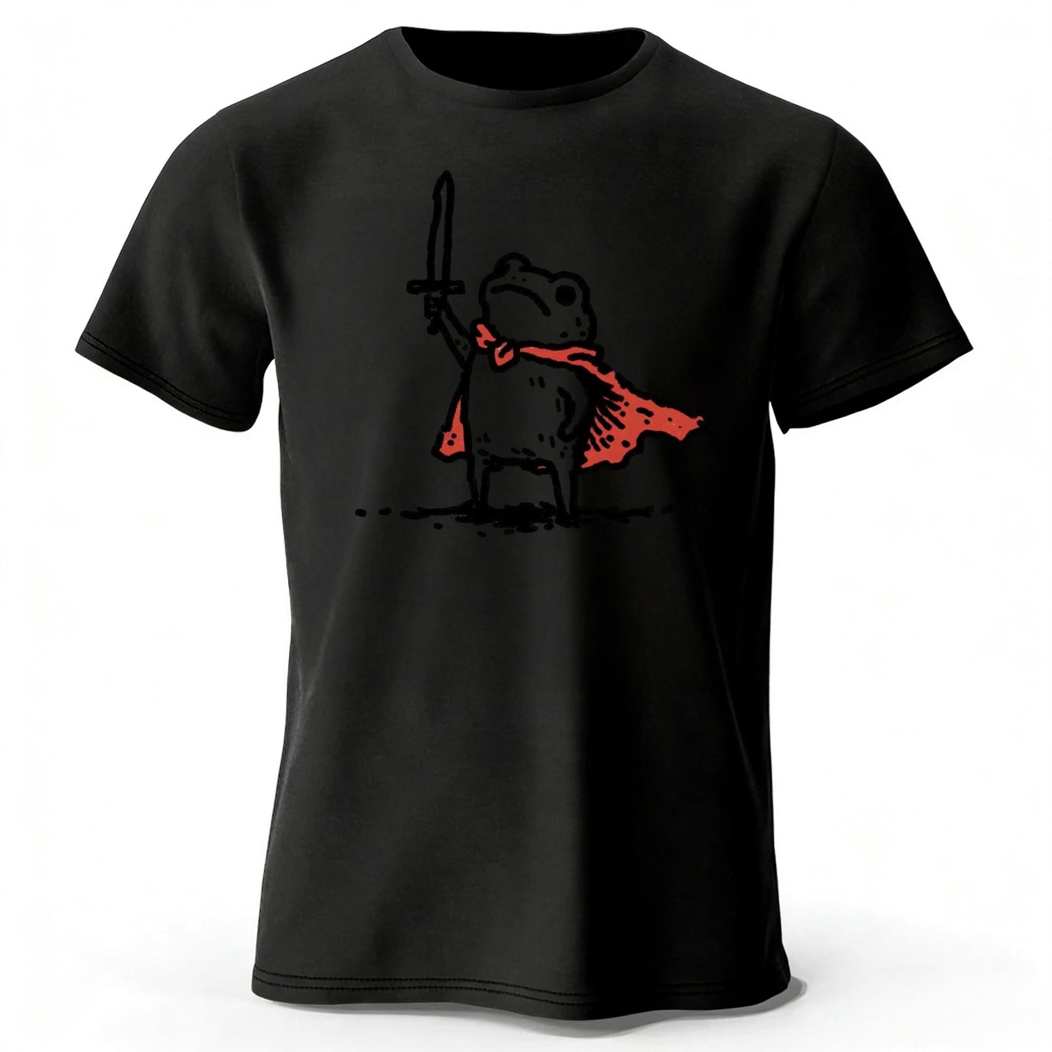 

Men s Frog Warrior Cotton T-shirt Printed Cotton T-shirt Casual Street Photography Clothing S чёрный