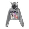 KPop Demon Hunters Tegneserieprintet Hettegenser med Katteører Dame Langermet Cropped Sweatshirts Kvinnelig Casual Streetwear Cropped Topper