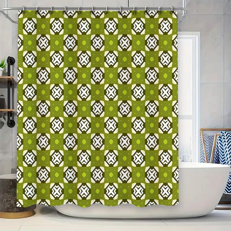 

Green White Geometric Shower Curtain For Bathroom Decor Modern Print, Polyester Fabric Size 72X72 Inches Or 180Cm X 180 Cm (Larg W60H190(CM)-1 Pcs