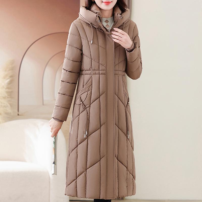Dámské bundy zimní dlouhé parky s kapucí elegantní tlusté teplé kabáty větší velikosti zimní svrchní oděvy
