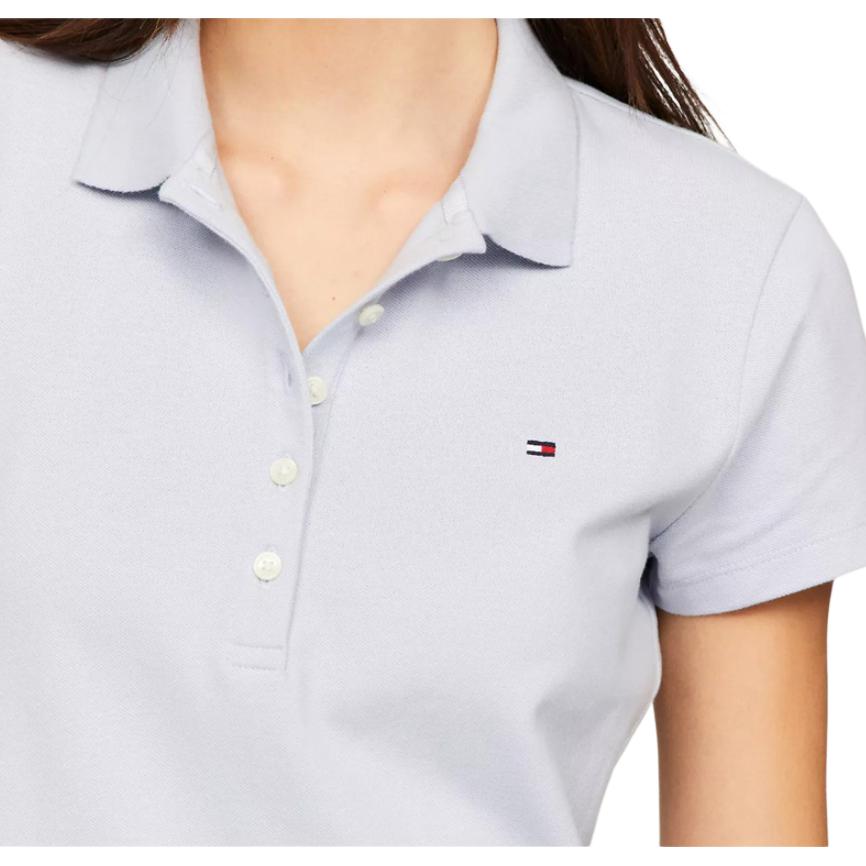Tommy Hilfiger Solid Color Logo Embroidered Slim Fit Midi Short Sleeve Dress Women dresses Light-Blue 76J4866-C1O