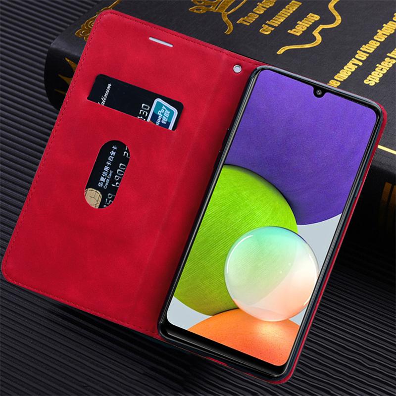 Samsung Galaxy For Case A22 Solid Color Leather Wallet Flip Stand Cover For Sumsung A 22 A225f A226b M32 M42 5g 4g Soft Silicone Phone Bag Cases