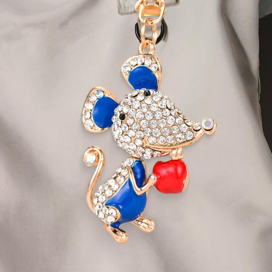 Cute Mouse Keychain Sparkling Rhinestone Mouse Keychain Colorful Enamel Rat Charm with Key Ring Gift for Men Women