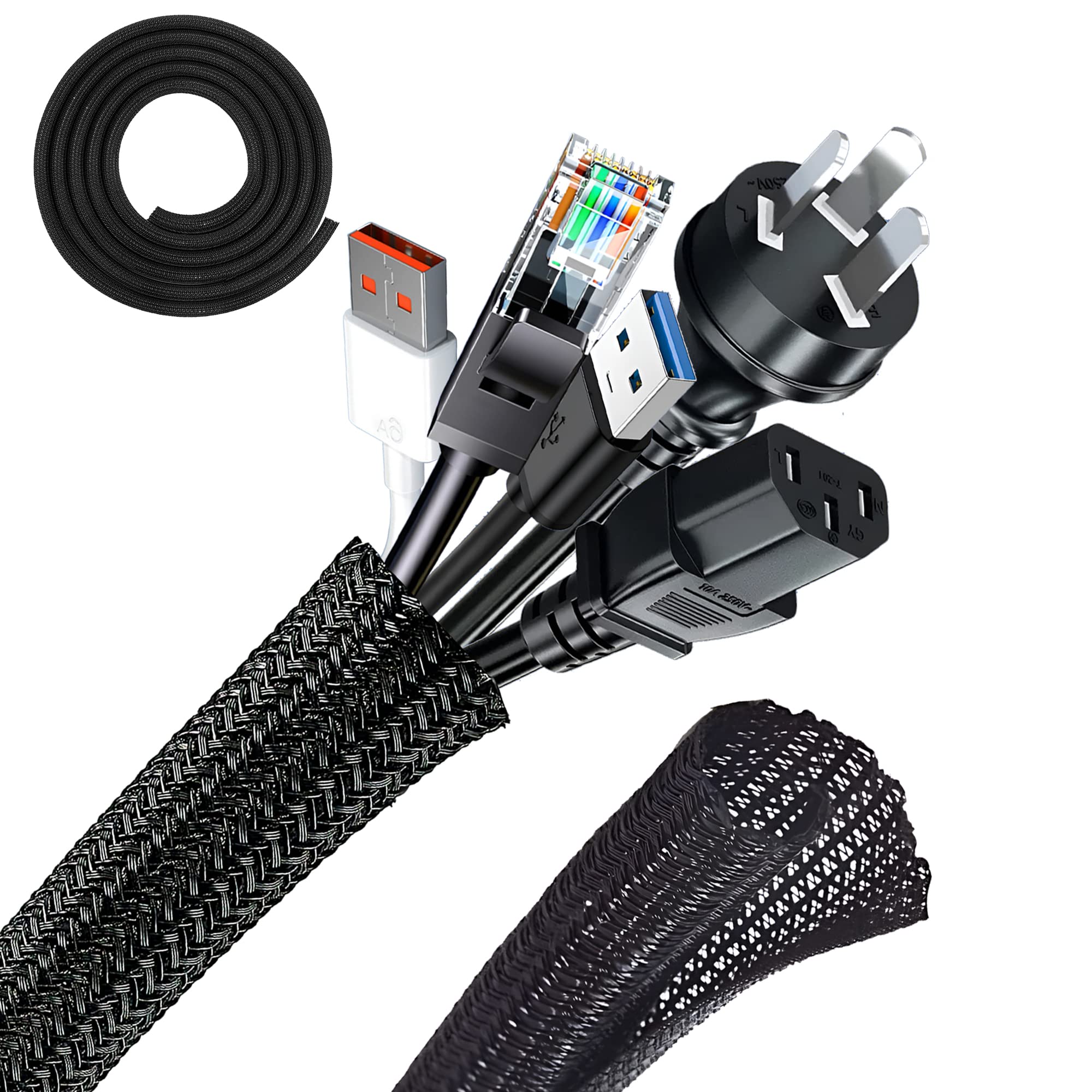 

Wiring Cover Braided Cable Total Length Inner Diameter Cable Storage Dog and Cat Cord Chew Electric Shock High Temperature Heat Dust Abrasion DIY PET чорний