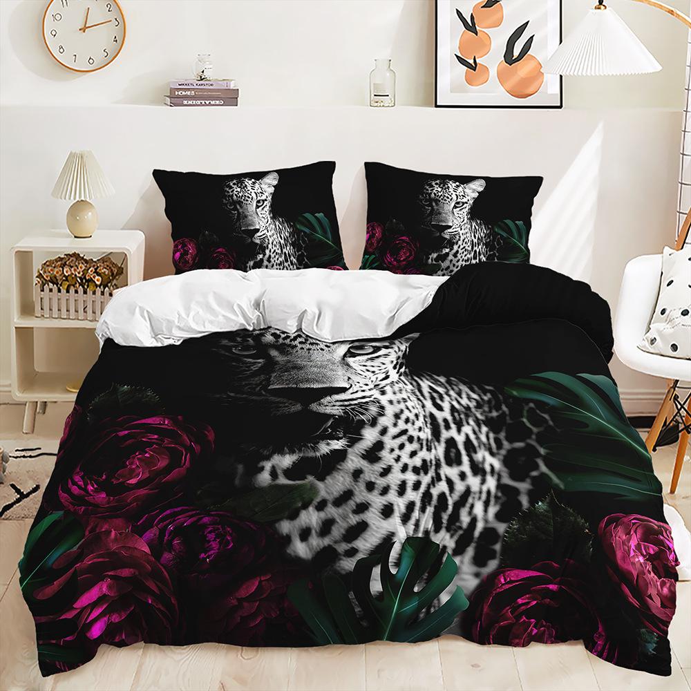 3D Digital Printing Bed Three-Piece Animal Beast Flower Dark Wind Quilt Kit