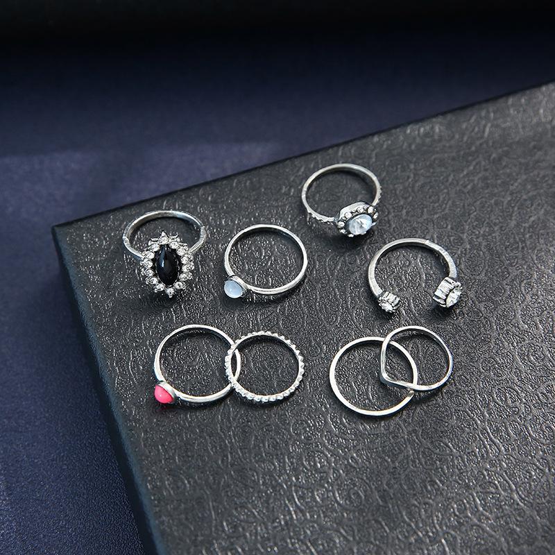 Jewelry Combination Black Gemstone Horse Eye Red Diamond 8-Piece Set Ring