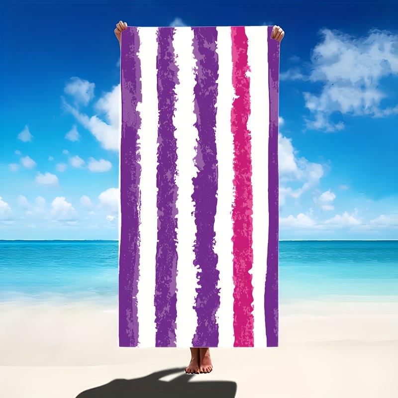 

1pc Purple-Pink Stripe Polyester Quick-Dry Beach Towel, 2D Printed, All-Season, Lightweight Soft, Unisex for Swimming/Surfing/Ca W40*H60(CM)