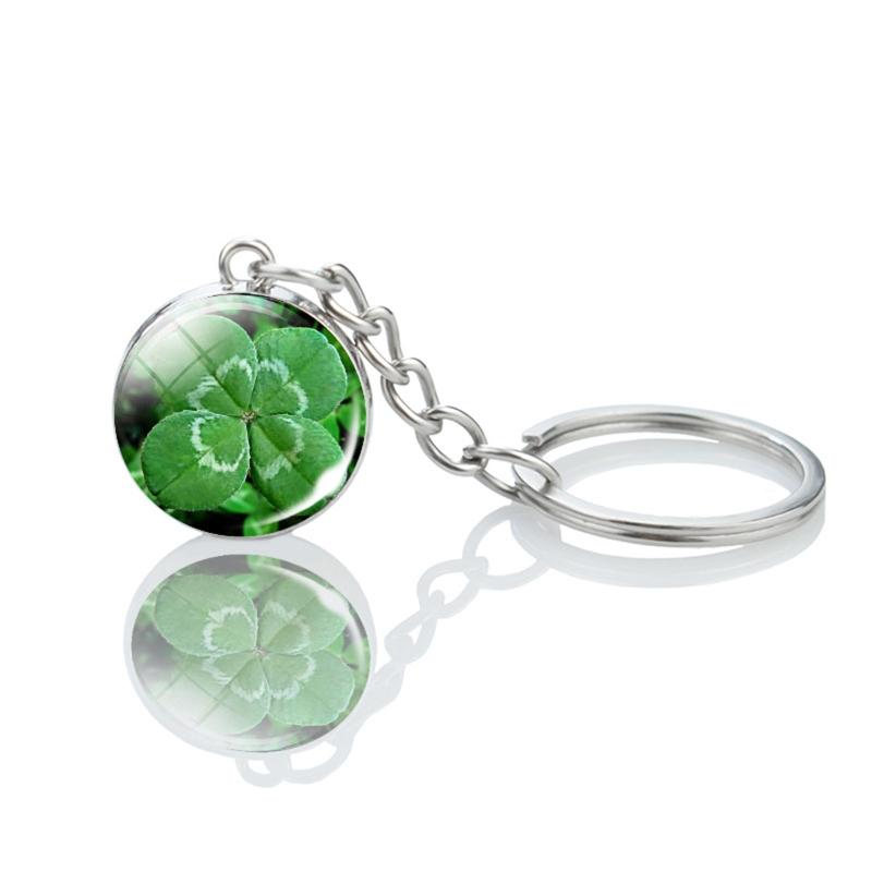 Clover Keychain Luminescent Four Leaf Clover Glass Ball Double Side Metal Pendant Keychain Lucky Jewelry Gift