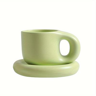 1 pieza 28.92oz/300ml Taza con Asa Chubby de Inspiración Escandinava, Juego de Platillo, Taza de Café de Cerámica Creativa para Oficina, Hogar, Solo Lavado a Mano, Reutilizable
