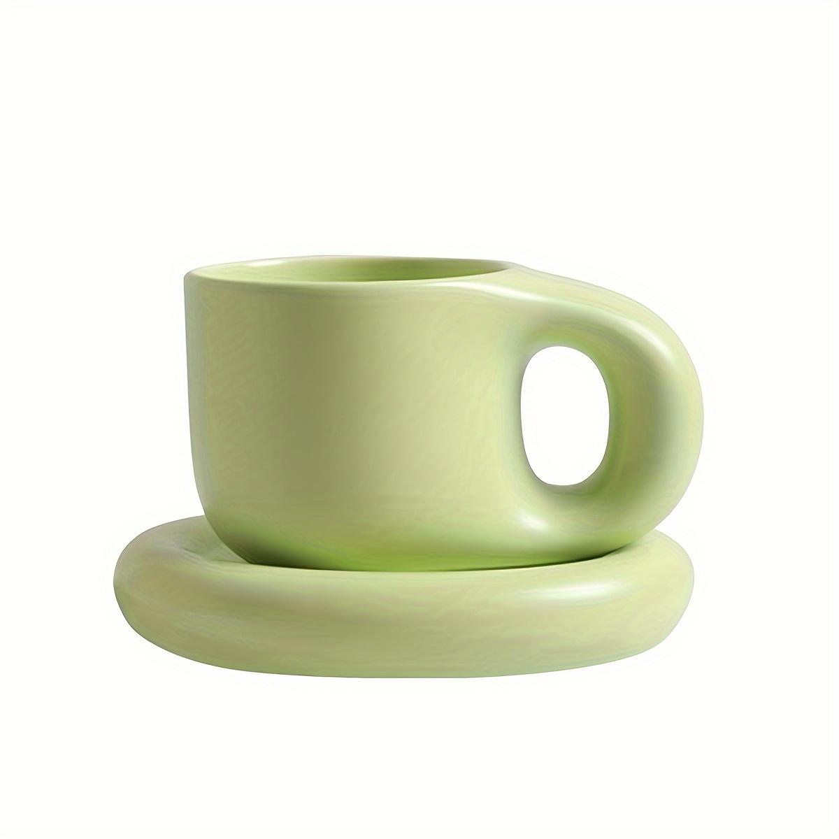 

1 шт. 28,92 унции/300 мл кружка с пухлой ручкой в скандинавском стиле, набор с блюдцем, креативная керамическая кофейная чашка для офиса, дома, только ручная мойка, многоразовая зелёный