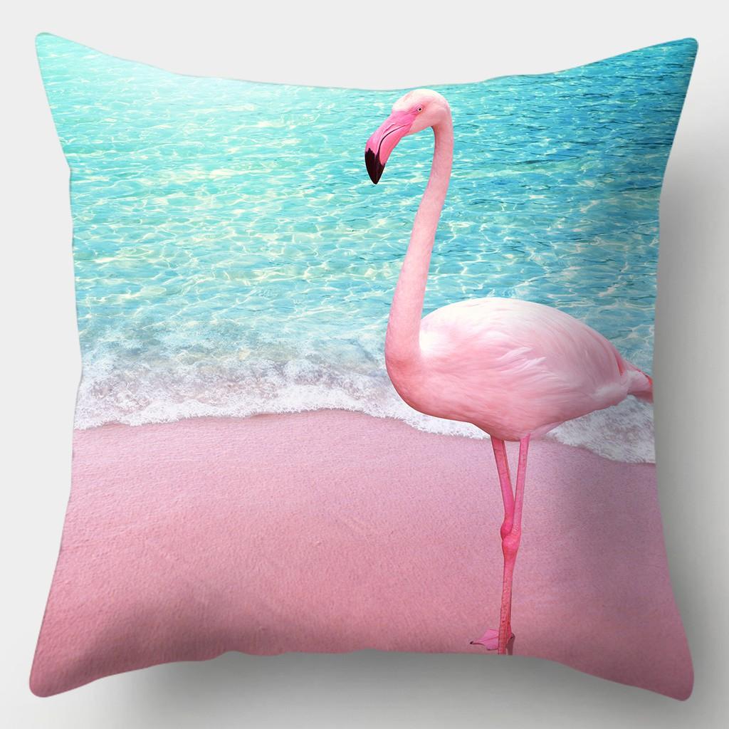 Tropical Flamingo Print Pillowcase Square Peach Skin Sofa Pillowcase Home Decor Pillowcase