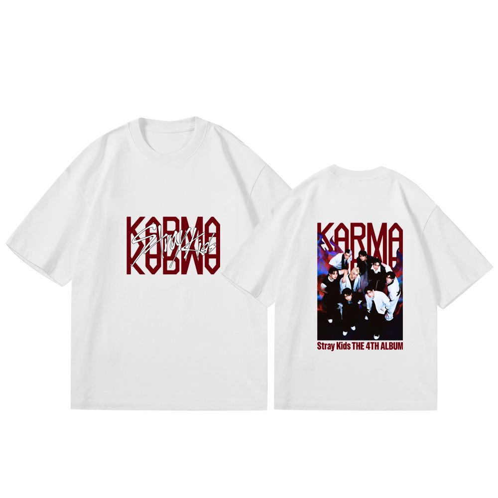Stray Kids Camiseta KARMA: Camiseta Gráfica K-Pop Unissex 4º Álbum, Top Casual de Manga Curta Gola Redonda Streetwear para Fãs