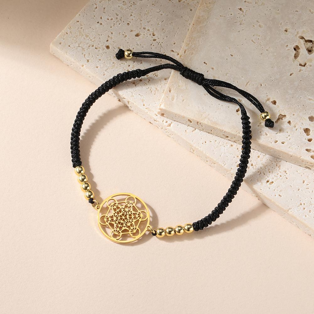 Dawapara Flower of Life Metatron Cube Bracelet for Women Men Adjustable Rope Chain Stainless Steel Charm Bracelet Couple Jewelry