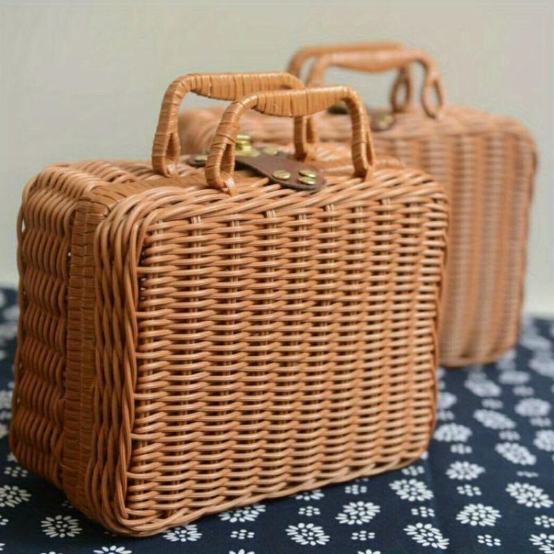 Kutu Dokuma Rattan Sepet Retro Saklama Kutusu Dekoratif Aksesuarlar El ile Bavul Hediye Kutusu