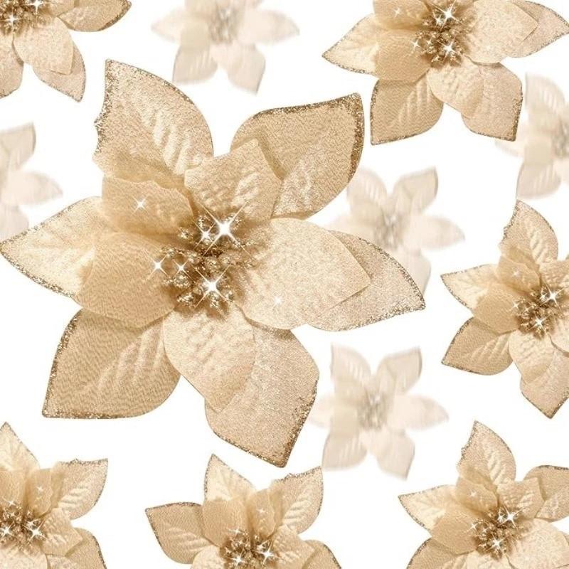 5/10Pcs Glitter Christmas Decoration 13cm Artificial Flowers Xmas Tree Ornament for Home Decor Navidad New Year 2026 Accessories